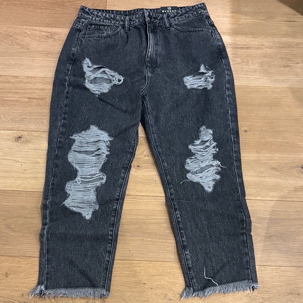 Fashion Nova Charcoal Ripped Jeans - Icy Girl High Rise - Distressed - Size 13